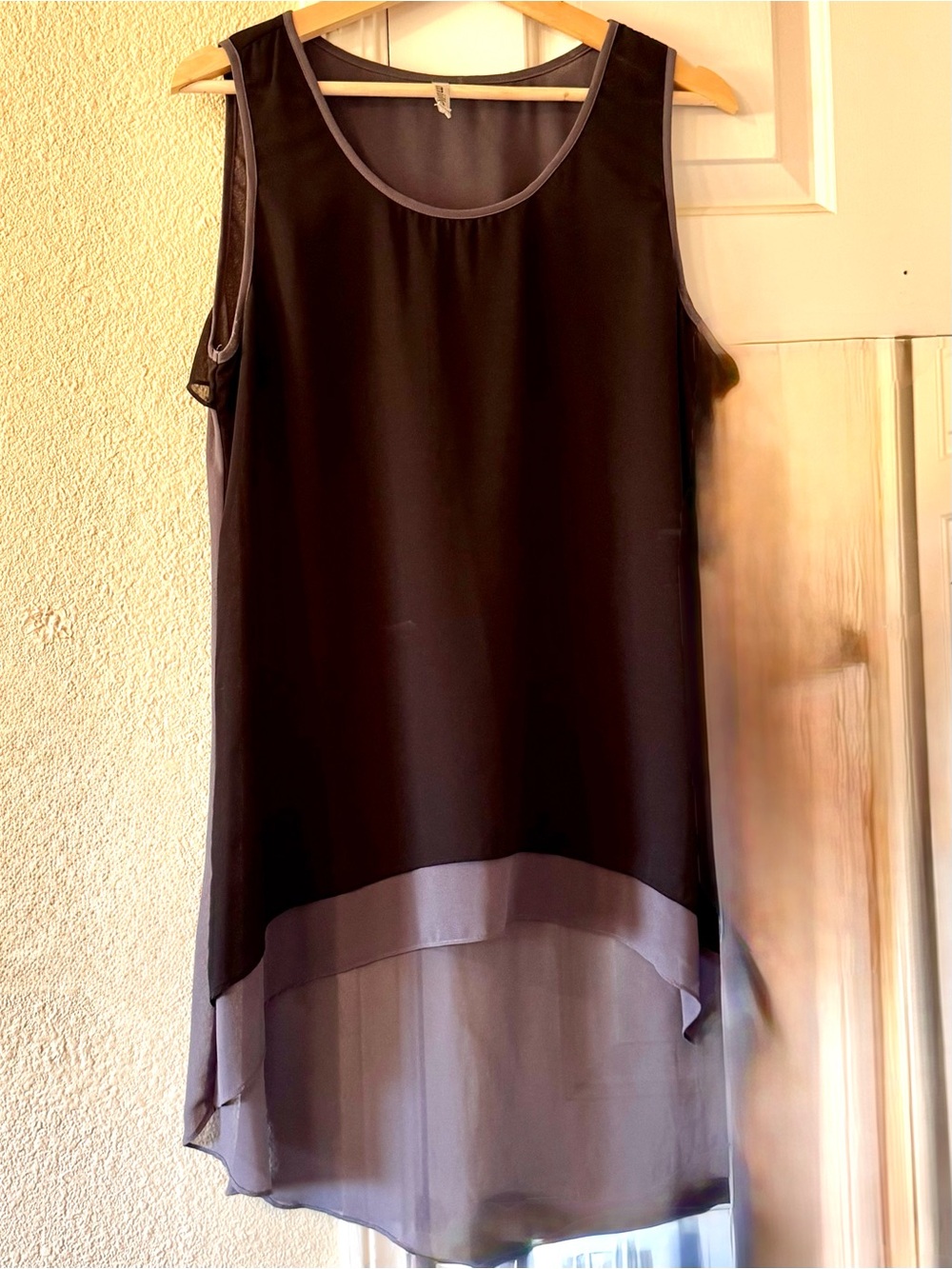 Chiffon Layered High-Low Sleeveless Tunic - Black and Charcoal